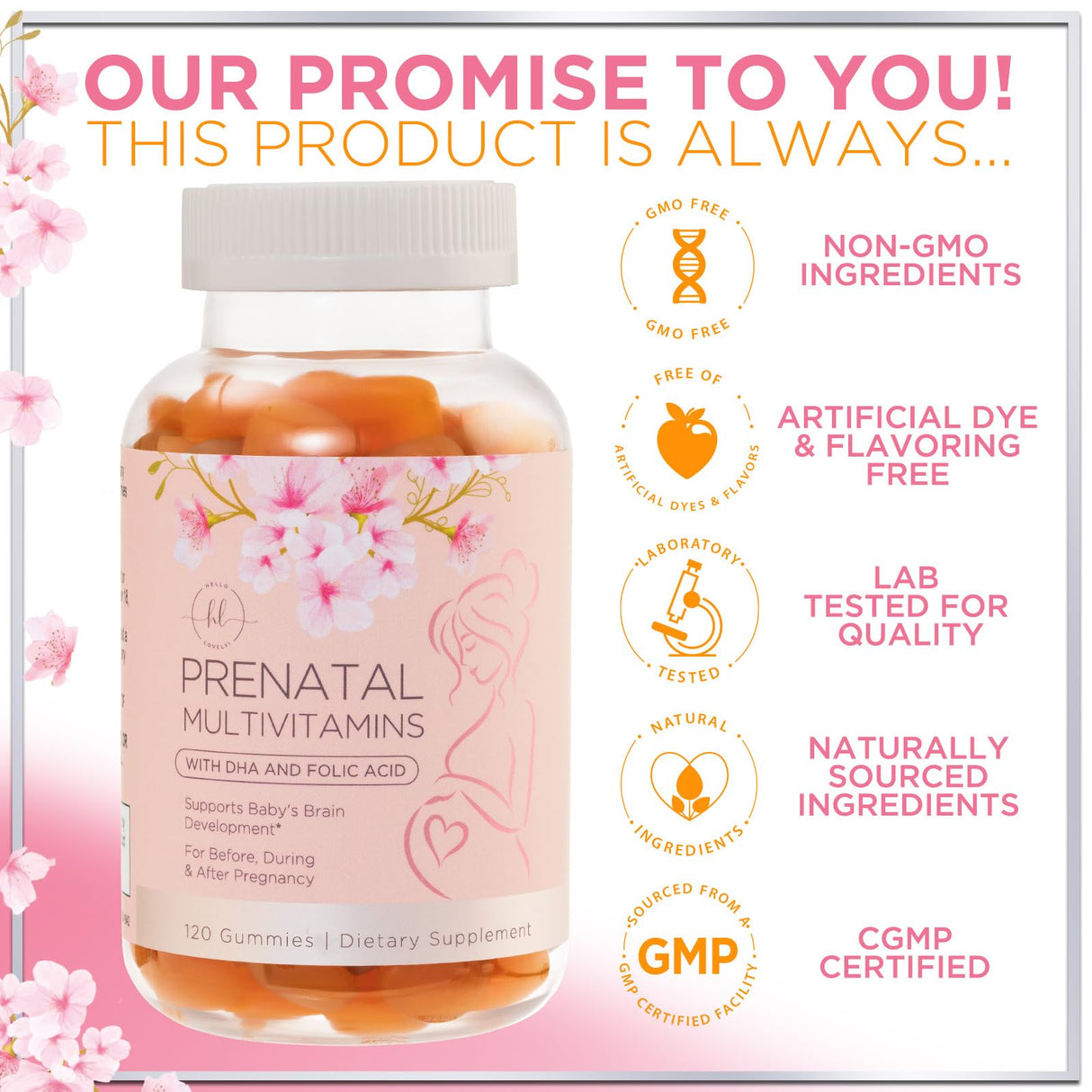 Prenatal Vitamins for Women with DHA & Folic Acid - Best Prenatal Multivitamin Gummies for Women, Brain Development Support, Folate, Vitamin C, D3 & B12, Pre Natal Pregnancy Supplement - 120 Gummies