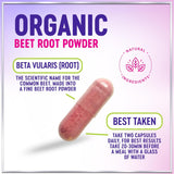 Organic Beet Root Capsules 1300mg - Extra Strength Beetroot Powder Supplement - Supports Blood Pressure, Athletic Performance & Immune System, Non-GMO, Gluten Free - Bottled in the USA - 120 Capsules