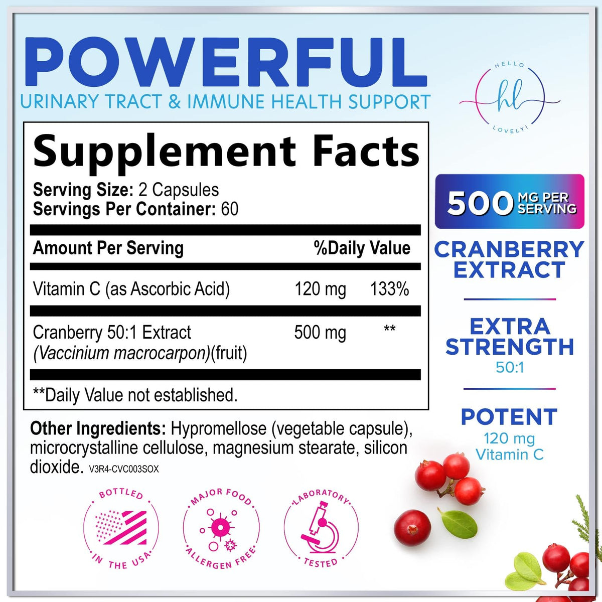 Cranberry Extract + Vitamin C, 25,000 mg Formula – 120 Count