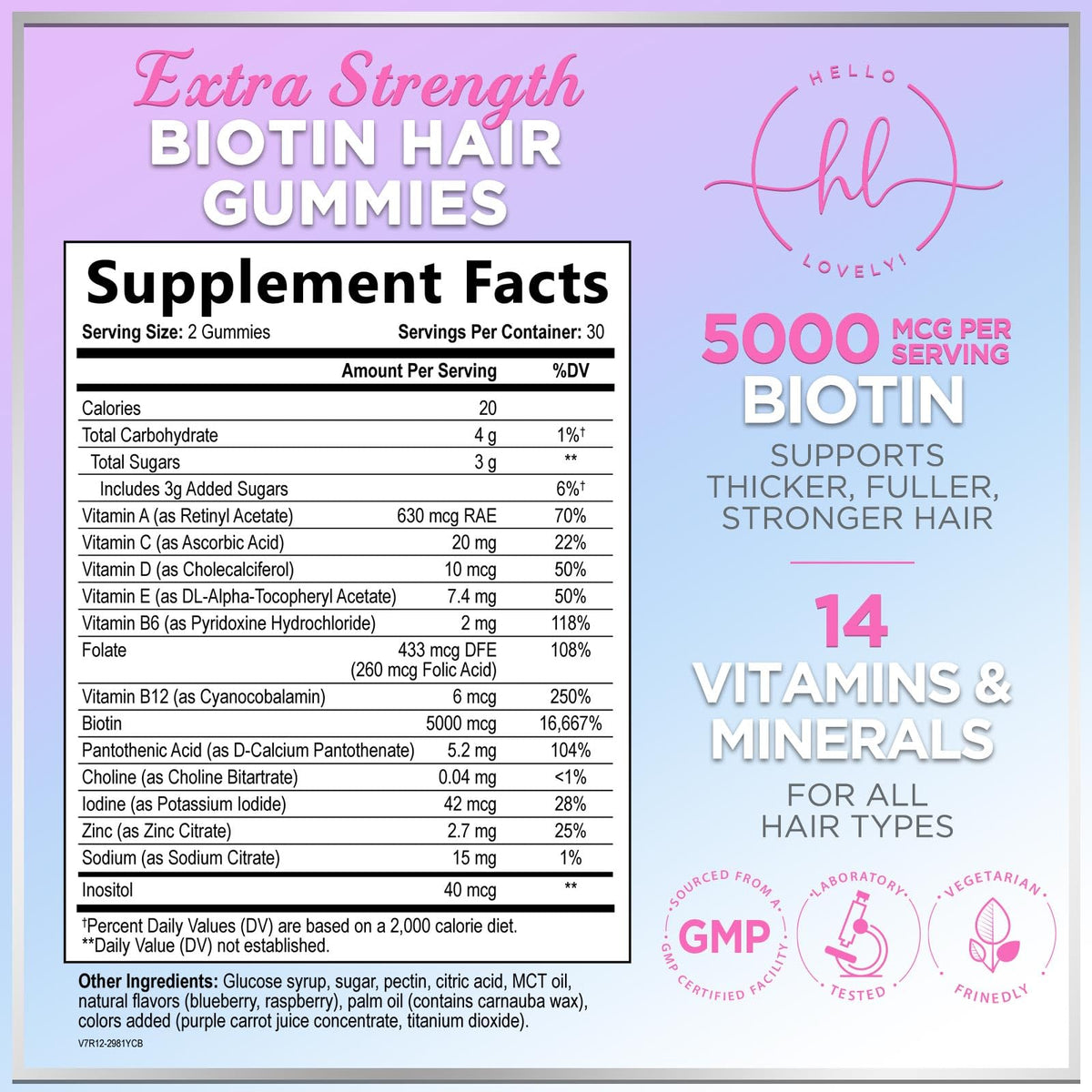 Hair Vitamins Gummies with Biotin, Vitamins C + E – 60 Count