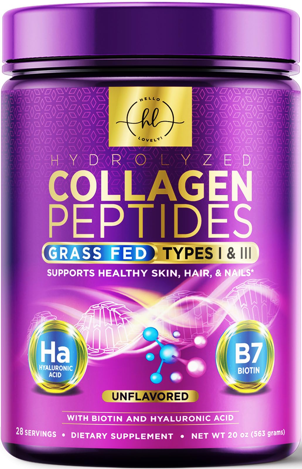 Collagen Peptides Powder with Hyaluronic Acid + Biotin, Unflavored