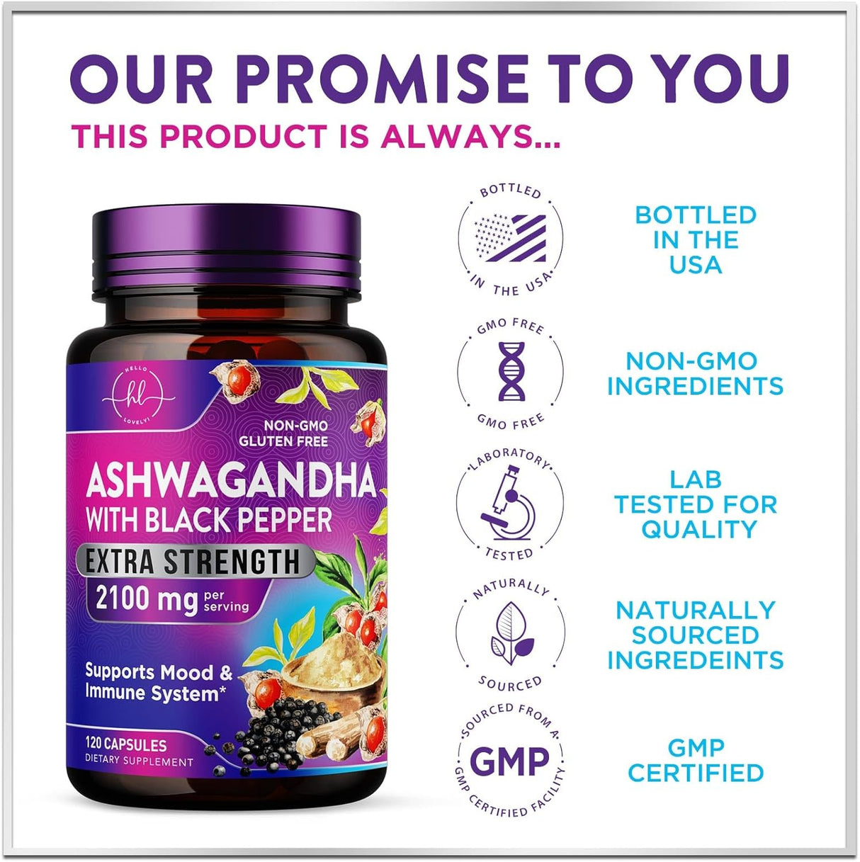 Ashwagandha 2,100 mg Extra Strength - Pure Ashwagandha Powder Antioxidant Support with Black Pepper plus Root Extract Vegan Adaptogen Formula Supplements for Energy and Immune Support - 120 Count