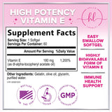Vitamin E for Women and Men - 180 mg (400 IU) dl-Alpha - Powerful Antioxidant Dietary Supplement - Hair, Skin, & Immune Health Support - Easily Absorbed Form, Non-GMO & Gluten Free - 60 Softgels