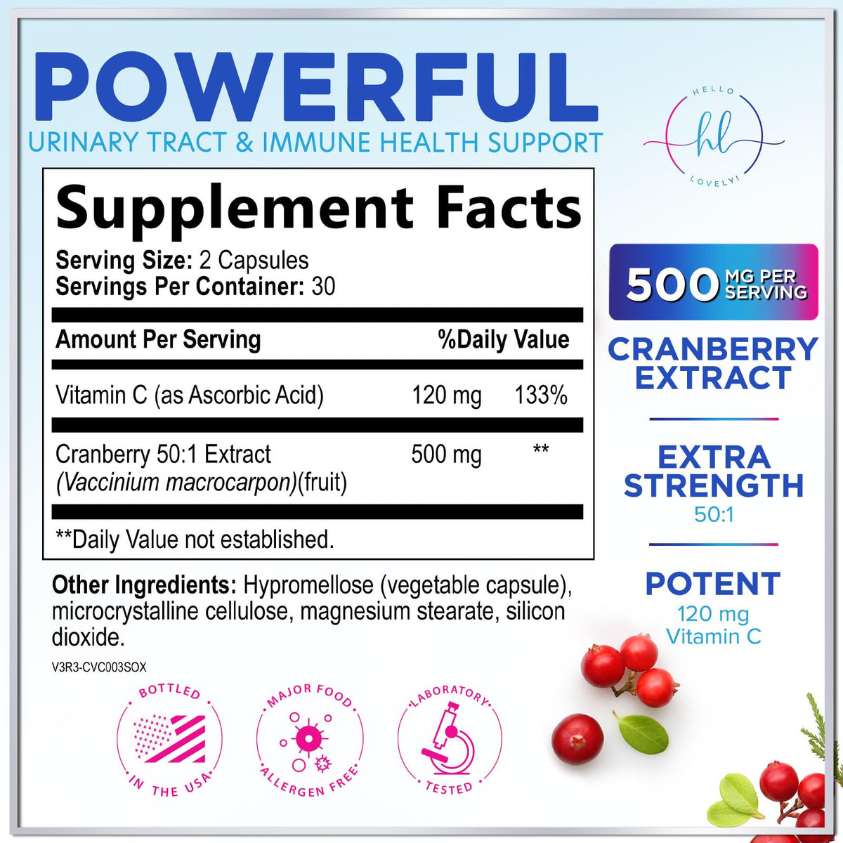 Cranberry Extract + Vitamin C, 25,000 mg Formula – 60 Count