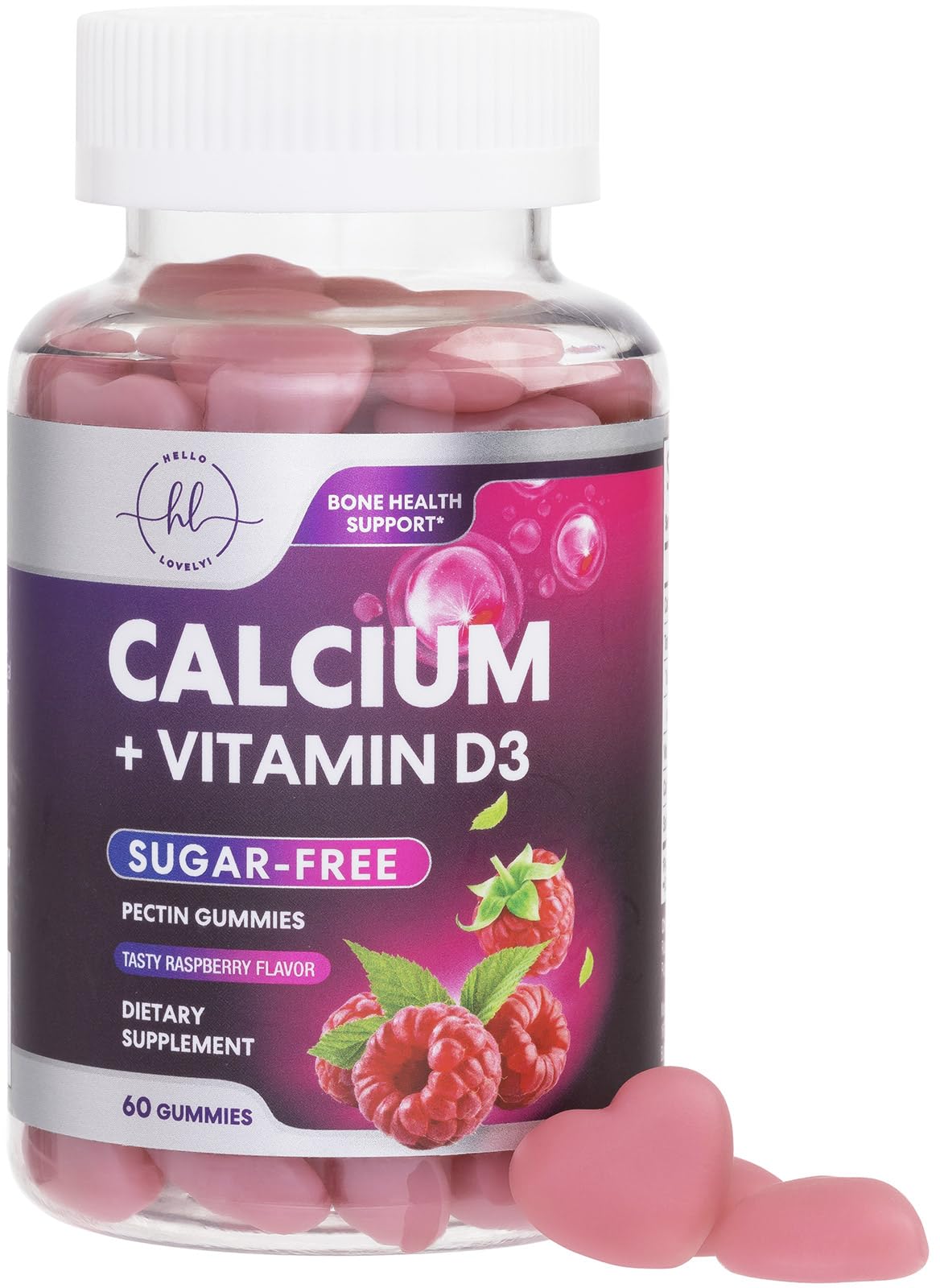 Sugar-Free Calcium Gummies with Vitamin D3, Berry