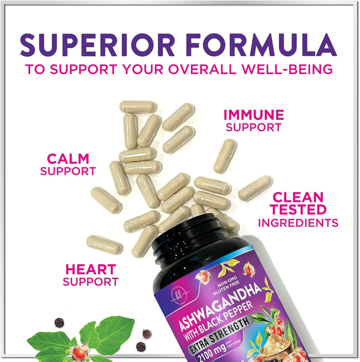 Ashwagandha 2,100 mg Extra Strength - Pure Ashwagandha Powder Antioxidant Support with Black Pepper plus Root Extract Vegan Adaptogen Formula Supplements for Energy and Immune Support - 120 Count