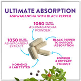 Ashwagandha 2,100 mg - Ashwagandha Supplements for Women in Veggie Capsules with Powder & Root Extract, Black Pepper for High Absorption, Plant Based, Non-GMO, Bottled in the USA - 120 Veggie Capsules