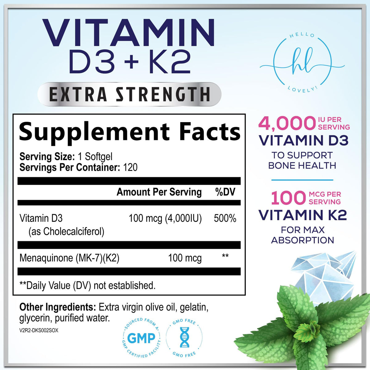 Vitamin D3 5,000 IU + K2 100 mcg – 120 Count