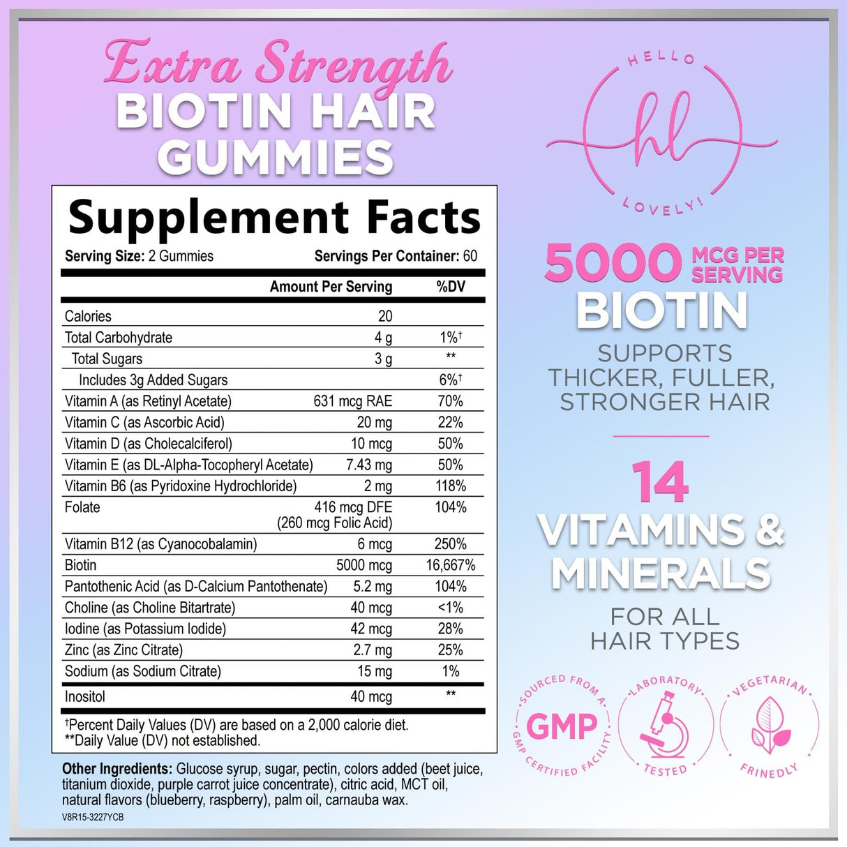 Hair Vitamins Gummies with Biotin, Vitamins C + E – 120 Count