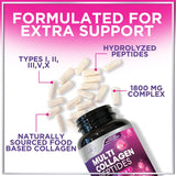 Multi Collagen Peptides - Extra Strength Collagen Supplement, Supports Healthy Skin, Hair, Nails & Joints, Hydrolyzed Collagen Complex Type I, II, III, V & X - Grass Fed, Non GMO - 120 Count