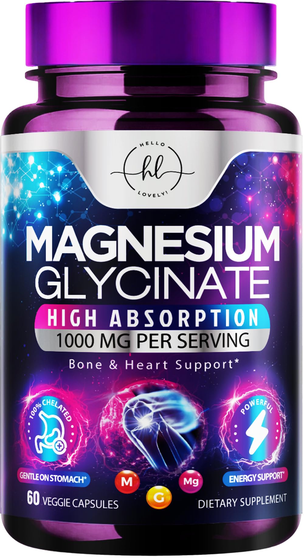 Magnesium Glycinate 1000mg | | Chelated to Support Bone â€“ 60 Capsules