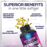 Vitamin D3 K2 - Vitamin D3 (5000 iu) & 100 mcg Vitamin K2 (MK-7) Complex for Immune Support & Bone, Teeth & Muscle Health - Easy to Swallow, Gluten Free, Non-GMO, Bottled in USA - 240 Softgels