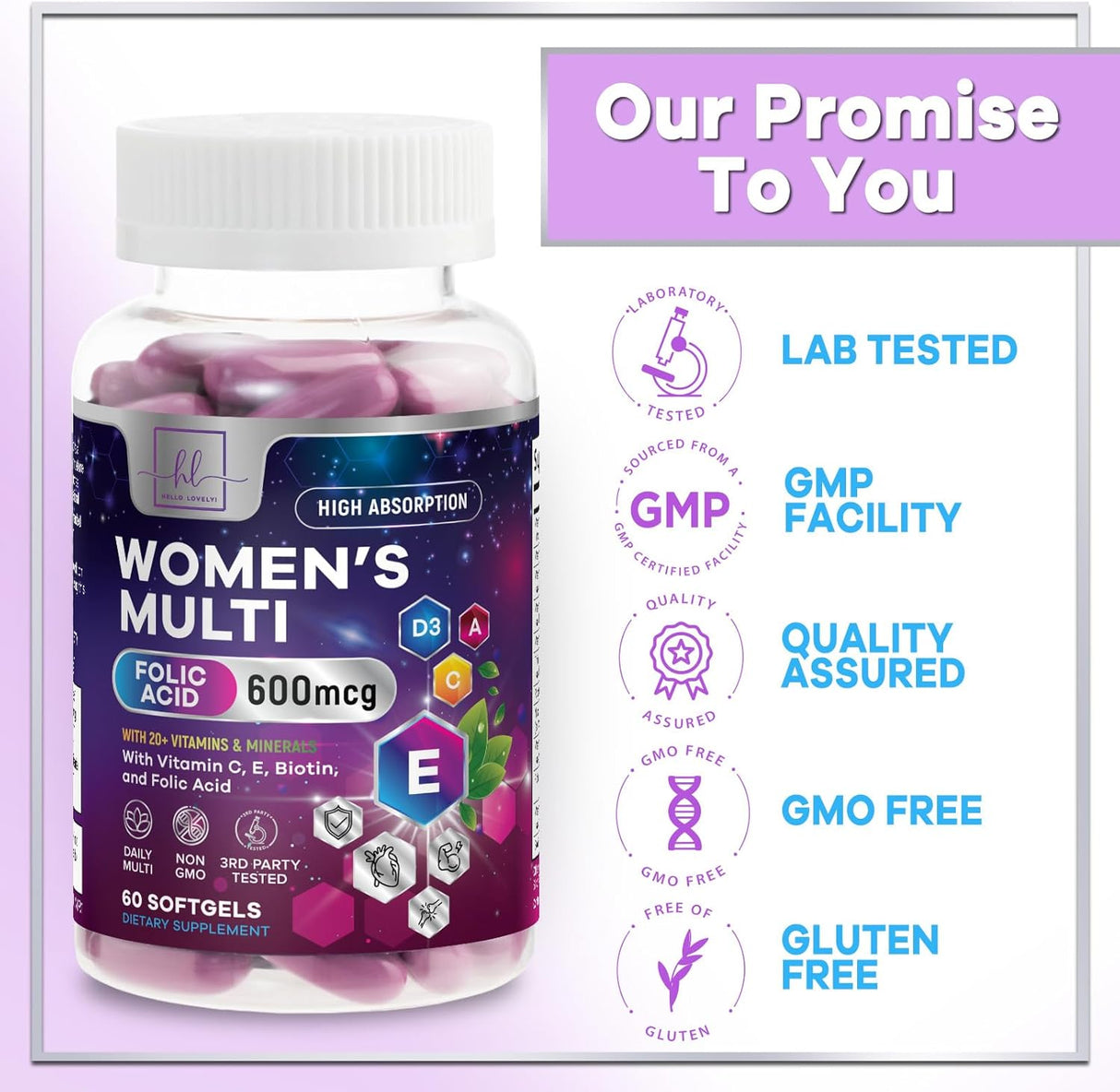 Womens Complete Multivitamin - Once Daily Women's Multi with Vitamin A, B6, B12, C, D, Biotin, Folate, Iron & Zinc, Energy & Immune Health Support, Gluten-Free Multivitamin for Women - 60 Count