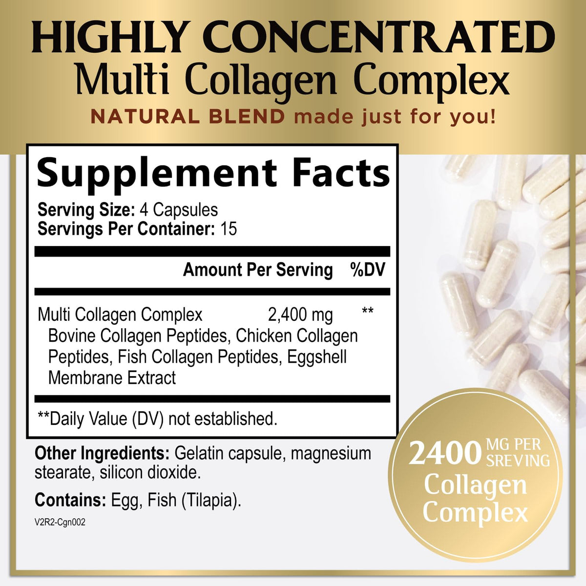 Multi Collagen Capsules, Types I, II, III, V + X – 60 Count