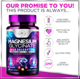 Magnesium Supplement for Women & Men - 140mg Total Magnesium from 1000mg Magnesium Glycinate to Support Muscle, Nerve, Bone & Heart Health - Natural, Vegan, High Absorption & Chelated - 60 Count
