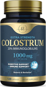 Colostrum for Women 1000mg 20% Immunoglobulins - Gut Health, Immune Support, Muscle, Skin & Hair Growth, Bottled in USA, Bovine Colostrum Powder, Colostrum Supplement for Women & Men