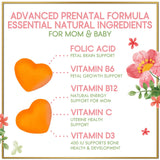 Prenatal Multivitamin Gummy w/ Folic Acid + DHA, Prenatal Vitamins with Omega 3, Vitamins B6, B12, C, D3 & Folate for Pregnancy Support, Prenatal Gummies for Women, Non-GMO Gluten Free - 60 Count