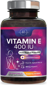 E Vitamin for Women and Men - 180 mg (400 IU) dl-Alpha - Powerful Antioxidant Dietary Supplement - Hair, Skin, & Immune Health Support - Easily Absorbed Form, Non-GMO & Gluten Free