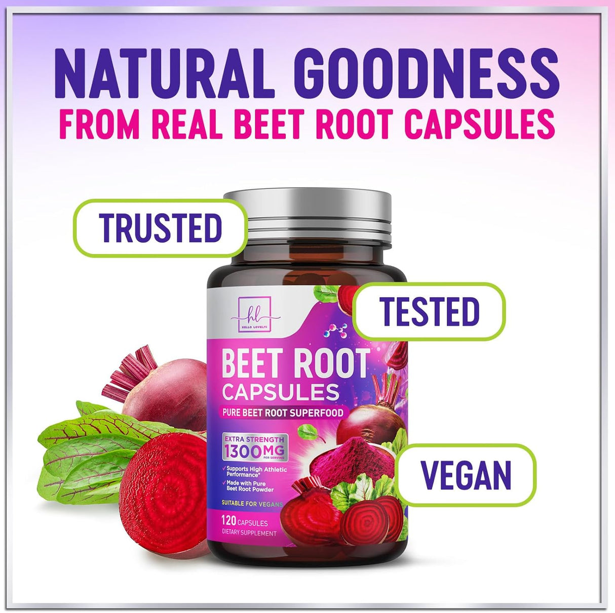 Organic Beet Root Capsules 1300mg - Extra Strength Beetroot Powder Supplement - Supports Blood Pressure, Athletic Performance & Immune System, Non-GMO, Gluten Free - Bottled in the USA - 120 Capsules