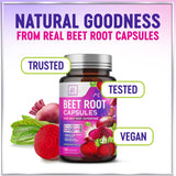 Organic Beet Root Capsules 1300mg - Extra Strength Beetroot Powder Supplement - Supports Blood Pressure, Athletic Performance & Immune System, Non-GMO, Gluten Free - Bottled in the USA - 120 Capsules