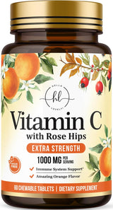 Hello Lovely! Extra Strength Vitamin C 1000 mg, with Rose HIPS Bioflavonoids, Dietary Supplement for Immune Support & Antioxidant Protection, Sugar Free, Non-GMO VIT C Capsules