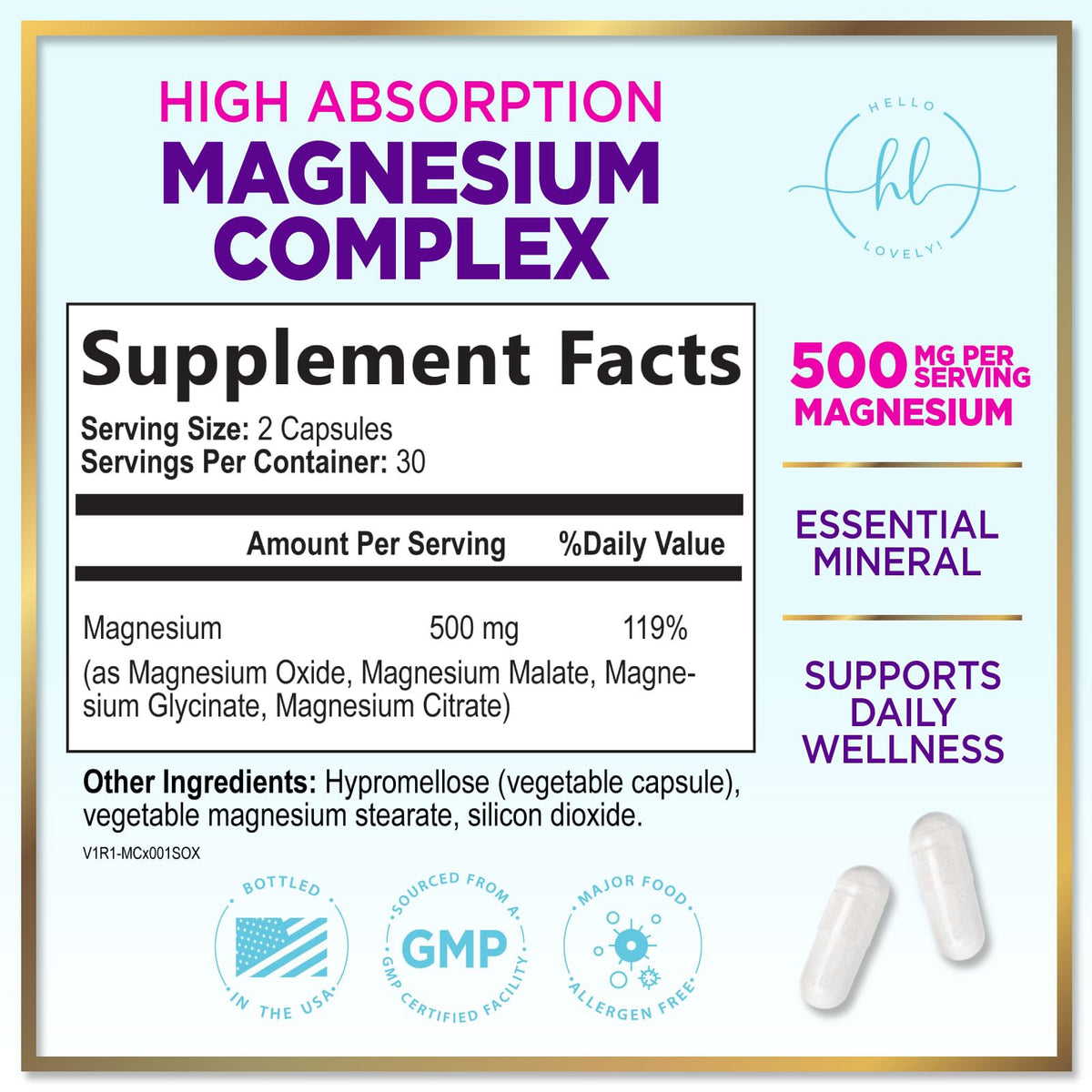 Magnesium Complex, 500 mg – 60 Capsules