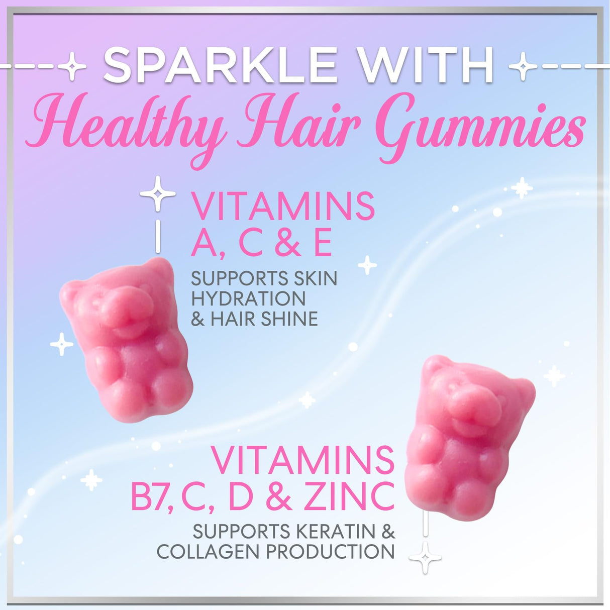 Hair Vitamins Gummies with Biotin, Vitamins C + E – 60 Count