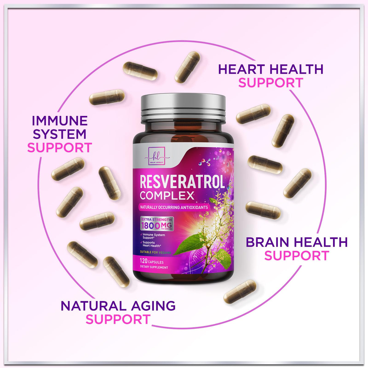 Resveratrol Supplement 1800mg - Trans-Resveratrol Antioxidant Complex - 120 Vegan Capsules