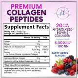 Collagen Peptides Powder 20g - Hydrolyzed Type 1 & 3 Berry Flavor Collagen Powder - Biotin, Hyaluronic Acid, Vitamin C - Hair, Skin, & Nails Support Supplement for Women & Men - Bottled in USA, 10.5oz