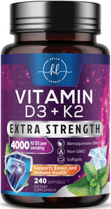 Vitamin D3 5,000 IU + K2 100 mcg – 240 Count