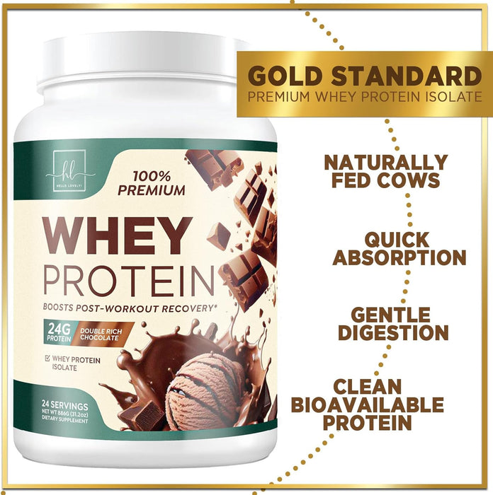 Hello Lovely! Whey Protein Powder, Chocolate Flavored Whey Isolate with 26g Protein for Fitness - Gluten Free, Fast Absorbing, Easy Digesting for Women & Men