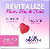Hair Growth Vitamins Biotin 5000 mcg Supports Women's Thicker Hair, Premium Vegetarian, Non-GMO, Stronger Beautiful Skin & Nails, Lovely Hair Vitamin Supplement