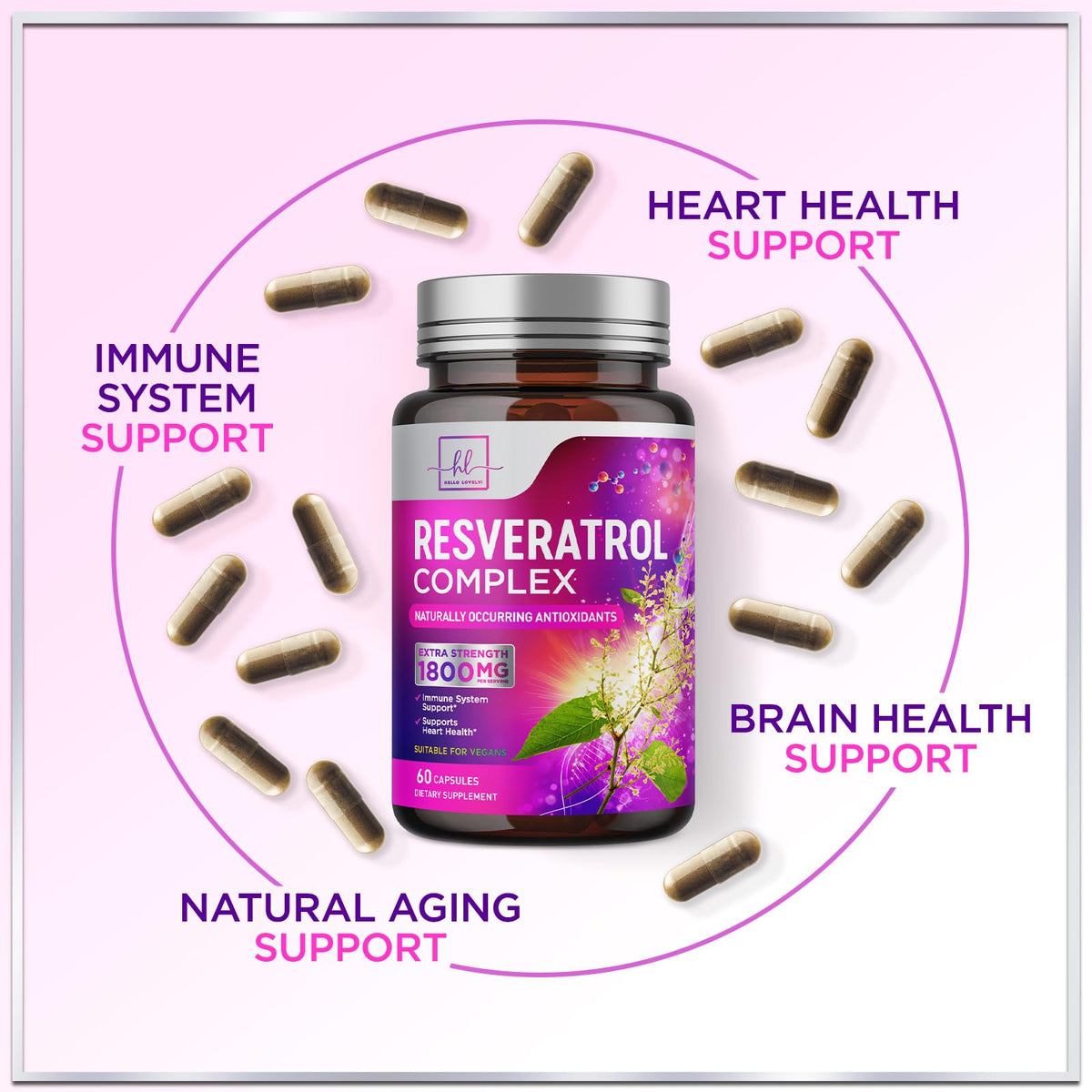 Resveratrol Supplement 1800mg - Trans-Resveratrol Antioxidant Complex - 60 Vegan Capsules