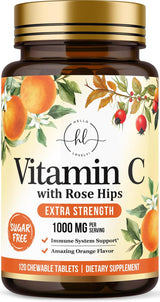Hello Lovely! Extra Strength Vitamin C 1000 mg, with Rose HIPS Bioflavonoids, Dietary Supplement for Immune Support & Antioxidant Protection, Sugar Free, Non-GMO VIT C Capsules - 120 Count