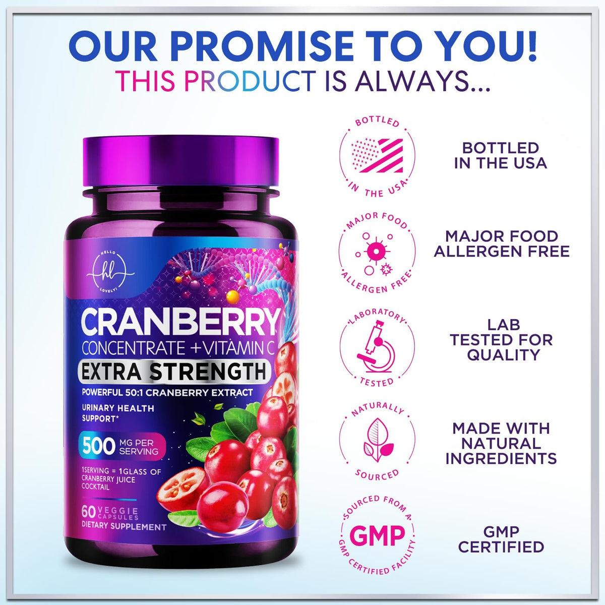 Cranberry Extract + Vitamin C, 25,000 mg Formula – 60 Count