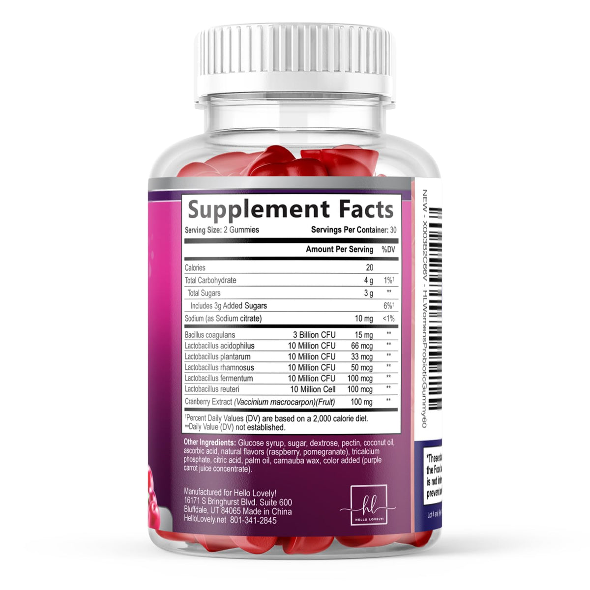 Women’s Probiotic Gummies with Cranberry – 60 Count