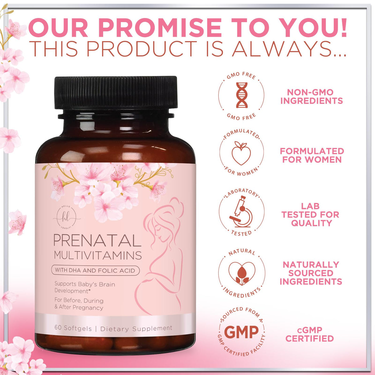Prenatal Multivitamin with Folic Acid, DHA + Iron – 60 Count