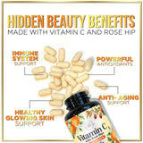 Vitamin C Supplement 1000mg - Extra Strength with Rose Hips Bioflavonoids - Sugar Free Vitamin C Chewable Pills, Nature's Vit C for Immune Support & Antioxidant Protection - 60 Chewable Tablets