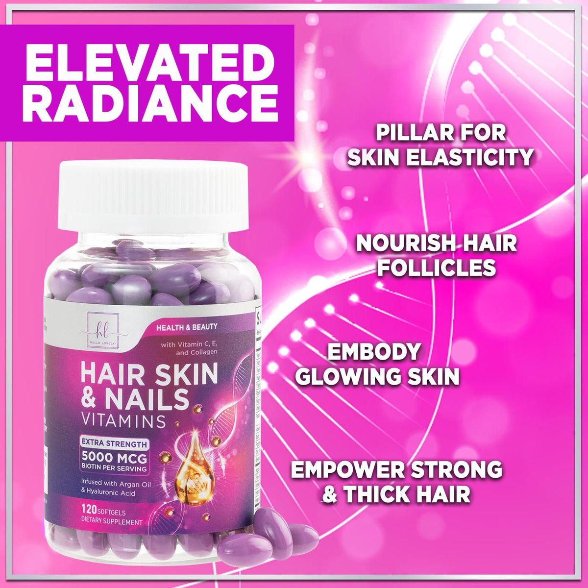 Hair, Skin + Nails with Biotin, Keratin + Collagen – 120 Count