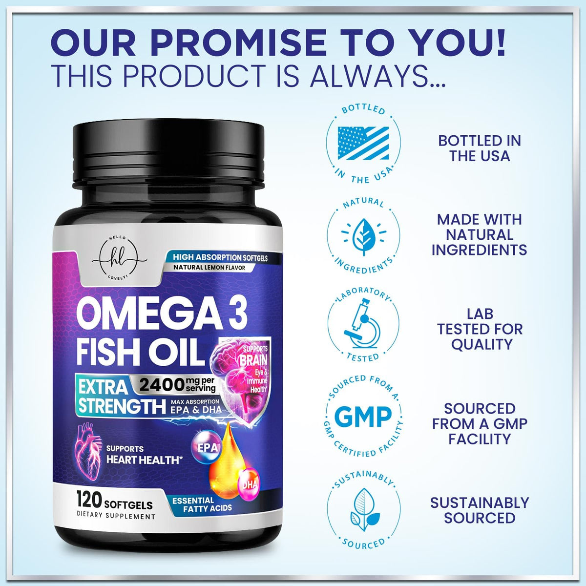 Triple Strength Omega-3 Fish Oil, 2,400 mg – 120 Count