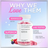 Hair Vitamins Gummies - Biotin 5000 mcg with Vitamin E, C & Zinc, Hair Growth Vitamins for Women & Men - Stronger, Beautiful Hair, Skin & Nails Supplement, Non-GMO & Gluten-Free - 120 Gummy Bears