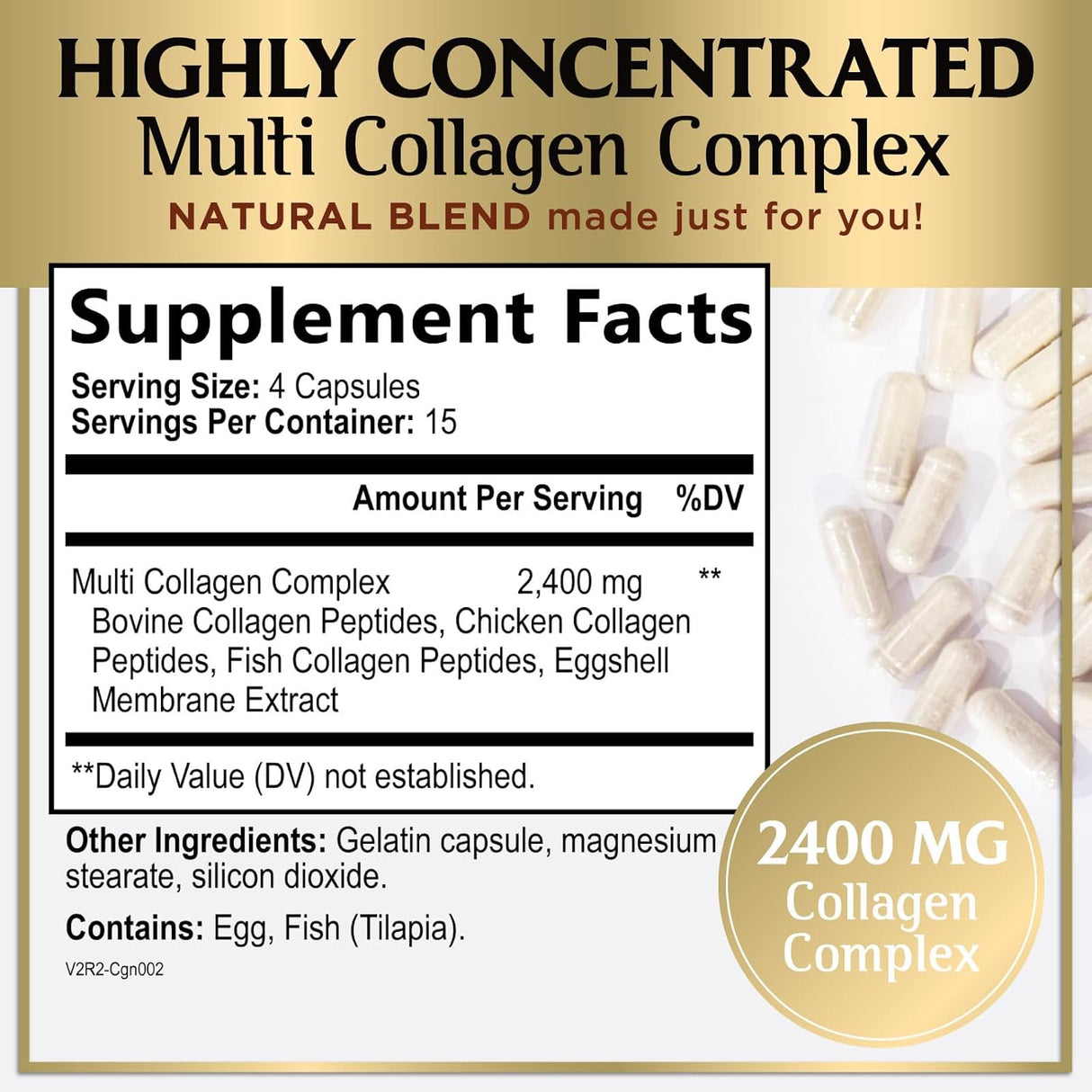 Collagen Peptides for Women & Men - Type I, II, III, V, X Multi Collagen, Hydrolyzed Collagen Supplement Supports Hair, Nail, Skin, Bone and Joint Health with Vital Nutrients & Proteins - 60 Count