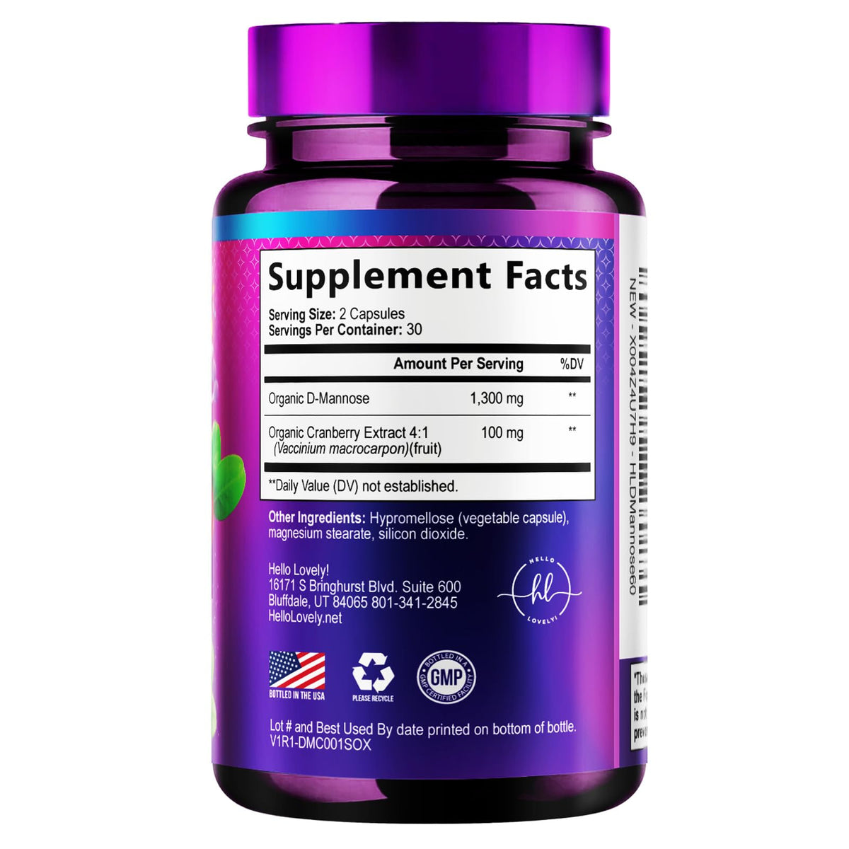 D-Mannose 1300mg with Cranberry - Urinary Tract Support - 60 Capsules