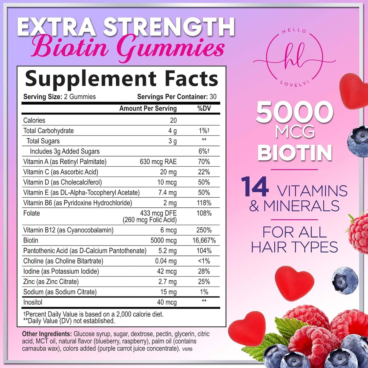 Hair Growth Vitamins Biotin 5000 mcg Supports Women's Thicker Hair, Premium Vegetarian, Non-GMO, Stronger Beautiful Skin & Nails, Lovely Hair Vitamin Supplement
