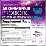 Akkermansia Probiotic Supplement with Prebiotic Inulin Fiber - 2 Billion AFU to Support GLP-1 Production, Digestive Health, Immune Support - Akkermansia Muciniphila Good Gut Health