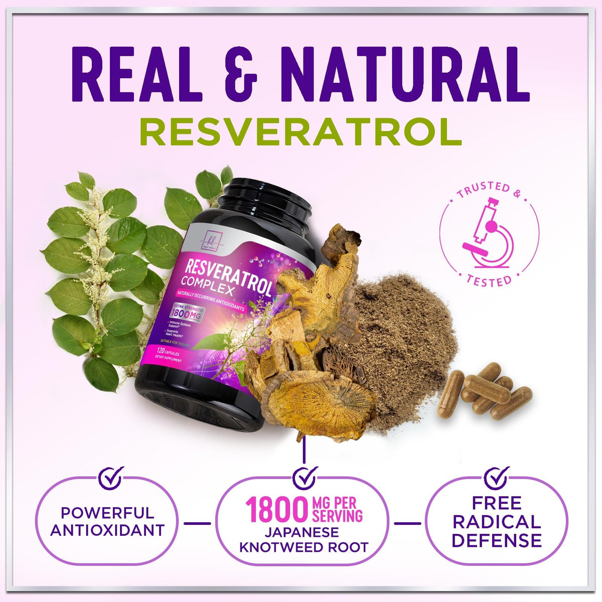 Resveratrol Supplement 1800mg - Trans-Resveratrol Antioxidant Complex - 120 Vegan Capsules