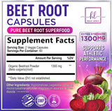 Organic Beet Root Capsules 1300mg - Extra Strength Beetroot Powder Supplement - Supports Blood Pressure, Athletic Performance & Immune System, Non-GMO, Gluten Free - Bottled in the USA - 120 Capsules