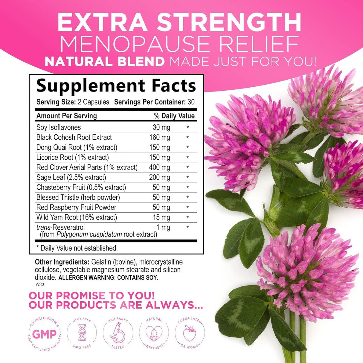 Menopause Supplements Extra Strength Hot Flash Support 1256 mg - Menopause Support for Women - Made in USA - Natural Black Cohosh, Dong Quai and Soy Isoflavones