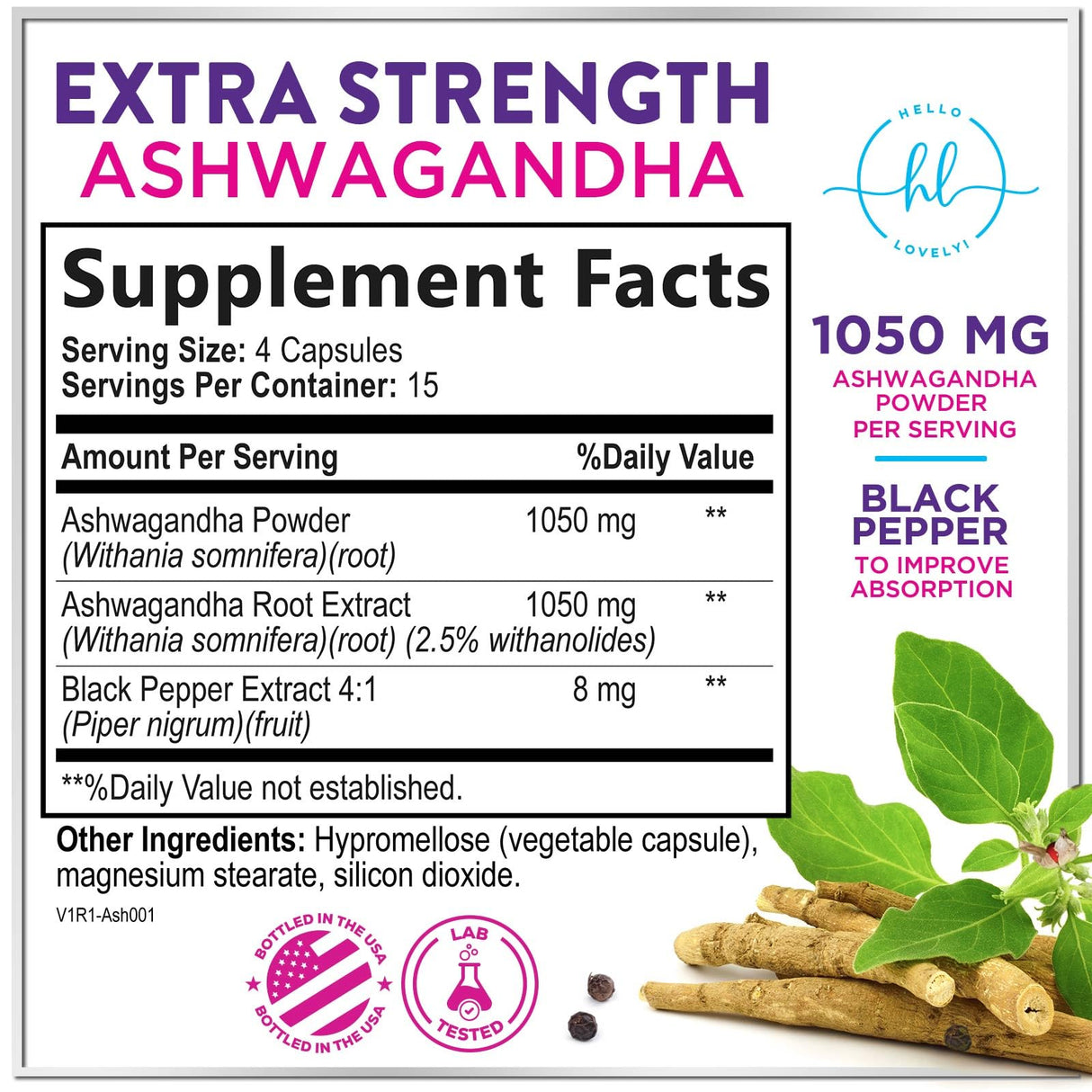 Ashwagandha 2,100 mg - Ashwagandha Supplements for Women in Veggie Capsules with Powder & Root Extract, Black Pepper for High Absorption, Plant Based, Non-GMO, Bottled in the USA - 60 Veggie Capsules