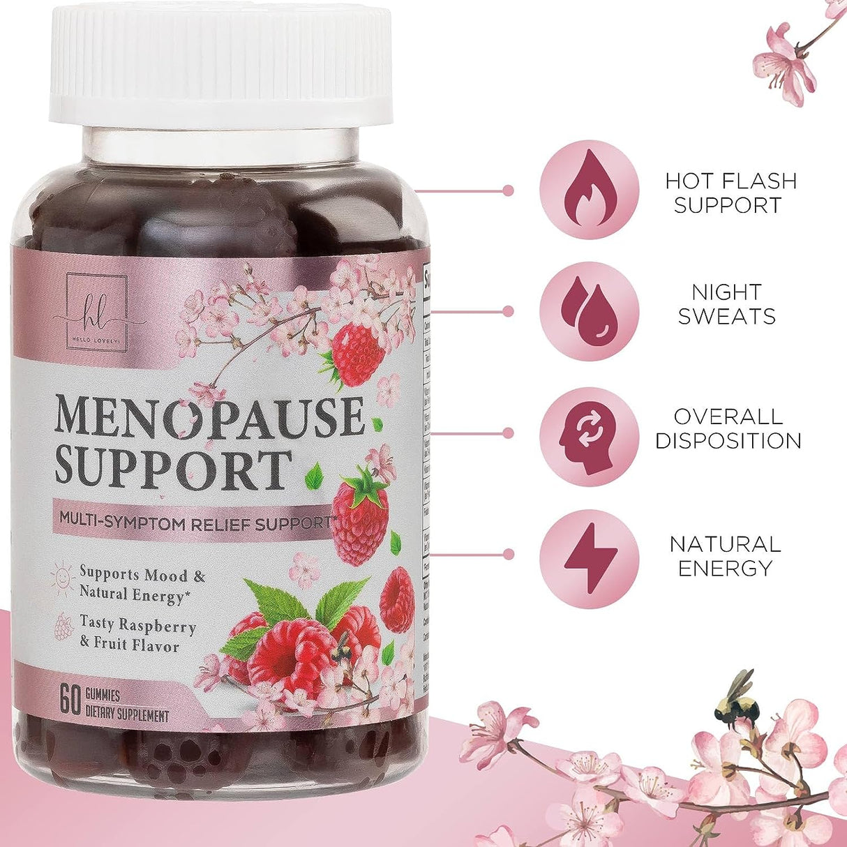 Complete Menopause Supplements for Women Gummy - Multibenefit Menopause Relief Gummies, Natural Hot Flash and Night Sweats Support - Energy Support Supplement, Raspberry Pomegranate